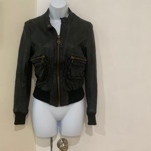 Revolve Doma genuine black leather bomber size 0